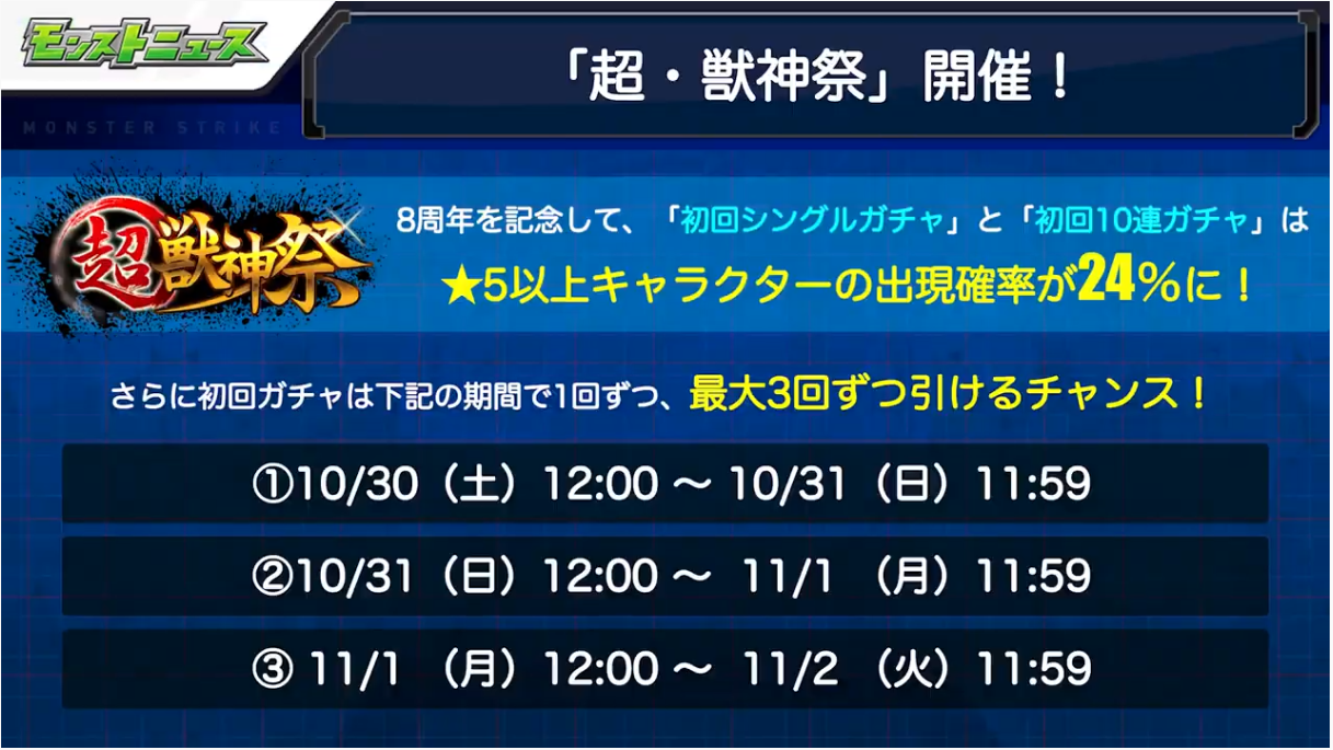 速報 ガチャ不可避 最大3回引ける大チャンス 8周年特別版 超獣神祭 大発表ｷﾀ ﾟ ﾟ モンストニュース速報