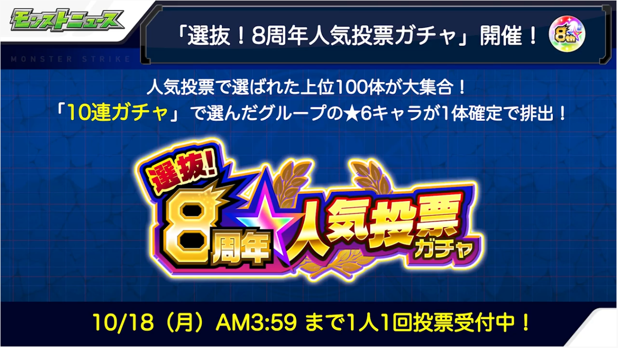 速報 まさかのアイツが1位 8周年人気投票ガチャ 中間結果ｷﾀ ﾟ ﾟ モンストニュース モンストニュース速報